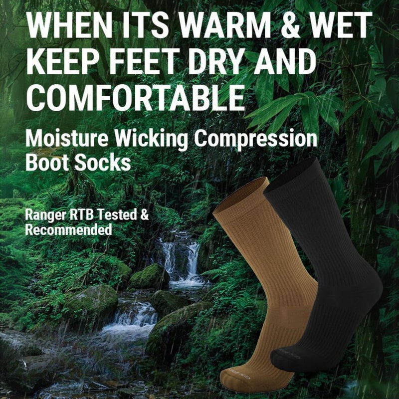 LEGEND Compression Tactical Socks, Warm Weather Moisture Wicking Nylon Mid-Calf Military Boot Socks for Men and Women, Made in the USA, Coyote Brown, Small - Image 2